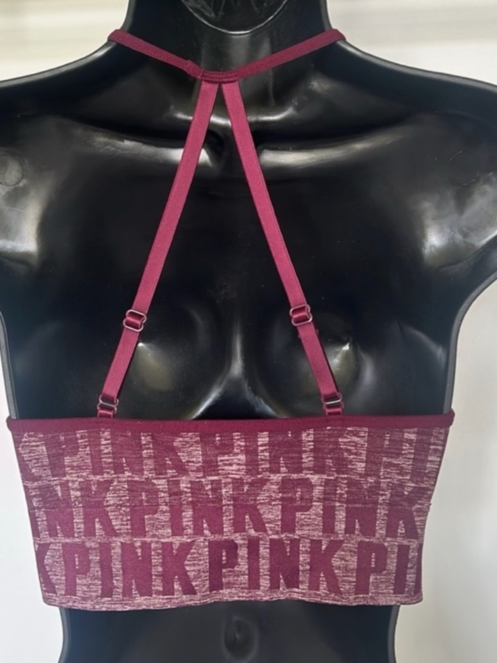 Victoria’s Secret PINK Cool & Comfy Strappy Logo Bralette Burgundy Sz Small - Picture 2 of 11